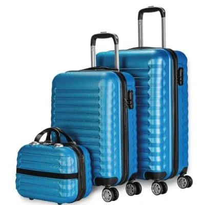 Imagen de NUMADA Juego de Maletas Rígidas 3pzs. Maleta Cabina 53cm, Mediana 63cm y Neceser. Set Viaje ABS Eco Friendly, 4 Ruedas Dobles, Resistentes, Ligeras Seguras (Azul Eléctrico)