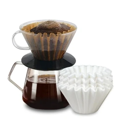 Imagen de filtros de café 2 a 5 tazas, 100 unidades papel filtro desechable, ondulados compatibles con Kalita Wave Pour Over Coffee Dripper serie 185, para personas