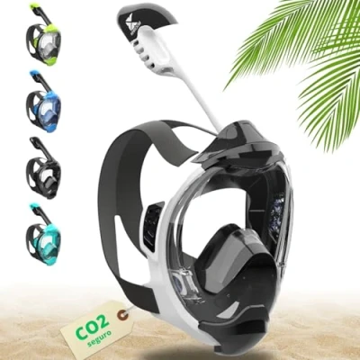 Imagen de Khroom máscara de esnórquel para Adultos Y niños Seaview Sin Problemas CO2 Completa Snorkeling Equipo Snorkel con Integral (S/M Blanco)