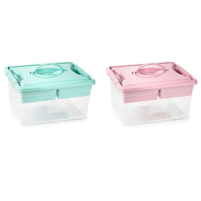Imagen de AC Pack de 2 Cajas Almacenamiento con Bandeja Interior y Asa N.º 9 12 litros Fabricado en Plástico Cierre Hermético Seguro 18 x 34 27 cm Color Pastel Aleatorio