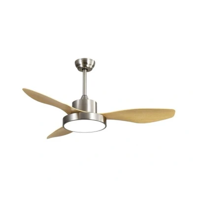 Imagen de Abrila Ventilador DC HAYATE Color Níquel con tres Aspas en Haya 6 Velocidades Ajustables 3 Temperaturas de Luz Mando a Distancia Incluido