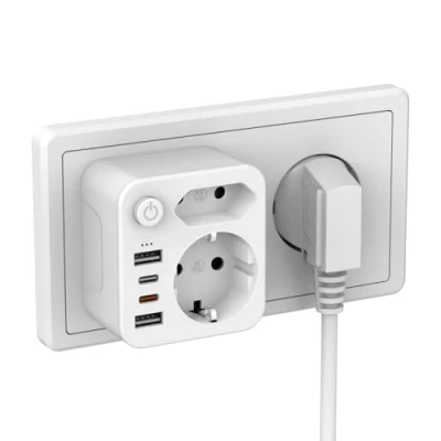 Imagen de ZENIJUST PD20W enchufe múltiple para con USB, doble enchufe, adaptador de 2 USB A y C (5 V/PD20 W), interruptor ahorro energía,
