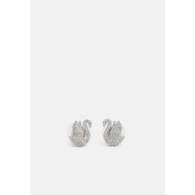 Imagen de Swarovski Pendientes de botón Iconic Swan, Cisne, Blancos, Baño rodio