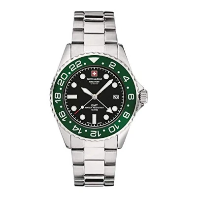 Imagen de Swiss Alpine Military GMT 7052 Reloj analógico para hombre, Acero inoxidable, / verde negro 1133 sam.