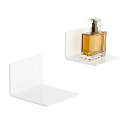 Imagen de Sezanrpt Juego de 2 estantes pared pequeños blancos 10 cm, acrílico pequeño flotante para altavoces, plantas, reloj digital, cámaras seguridad, resistentes, unidades