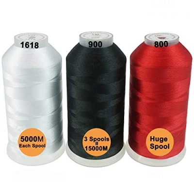 Imagen de New brothread Conjunto de 3 Blanco/Negro/Rojo Colores Poliéster bordado Máquina Hilo Grande carrete 5000M para todas las máquinas