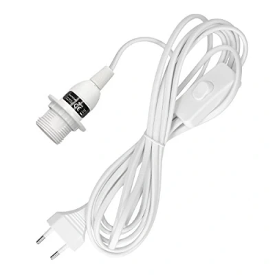 Imagen de kwmobile Portalámpara E14 con interruptor Cable de red y enchufe Adaptador lámpara 3.5 M Base para bombilla en blanco