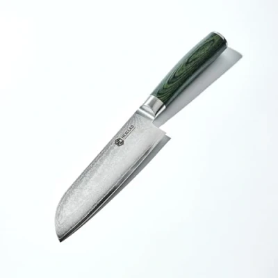 Imagen de HexClad Cuchillo Santoku de 18 cm, Hoja Acero Inoxidable Damasco Japonés, Mango Madera Pakka