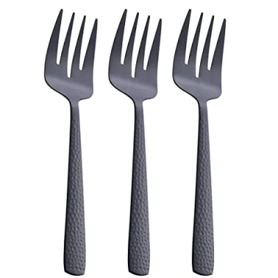 Imagen de FULLYWARE tenedor de servicio negro mate, grande acero inoxidable 9.5 pulgadas, resistente, acabado satinado, juego 3