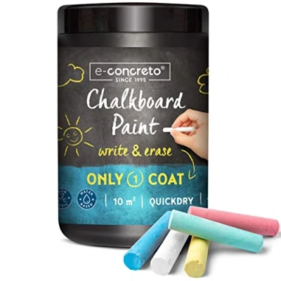Imagen de e concreto PINTURA PIZARRAS 1000ml NEGRO + TIZA Fácil Borrado y Lavado Convierte tu pared en una pizarra