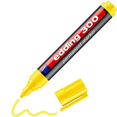 Imagen de edding 300 marcador permanente amarillo 1 rotulador punta redonda 1,5 3 mm resistente al agua, de secado rápido, rotuladores indelebles para cartón, plástico, vidrio, madera, metal