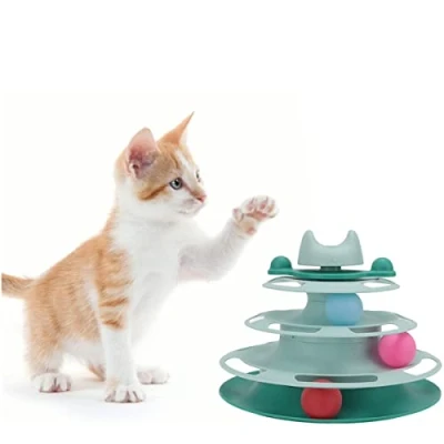 Imagen de Juguete para Gatos, Juguetes Interactivo con Diseño Cian de Torre 3 Pelotas Niveles, Interactiva Gato. Gato Bolas Colores
