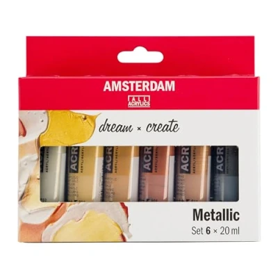 Imagen de Amsterdam Standard Series Set de Pintura Acrílica Metálico (6 x 20 ml) 6 Colores Metálicos Brillantes Efecto Especial