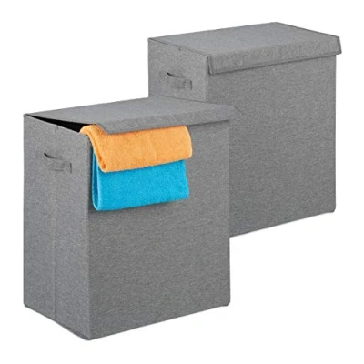 Imagen de Relaxdays 2 Cestos Ropa Sucia Plegables 61L, Canastos Lavandería con Tapa, 50,5x45x30,5cm, Poliéster, Gris