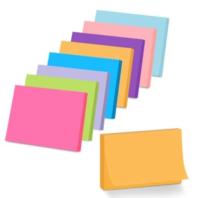 Imagen de 8 Blocs Notas Adhesivas Grandes, 76 x 127 mm Sticky Notes, 80 Hojas por Bloc, Colores Brillantes, Block de Removible para Oficina, Estudio, Planificación y Hogar