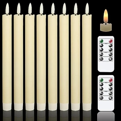 Imagen de Eldnacele velas sin llama parpadeantes con 2 controles remotos y temporizador, cera real 3D, de ventana funcionan pilas, paquete 8, decoración navideña del hogar boda