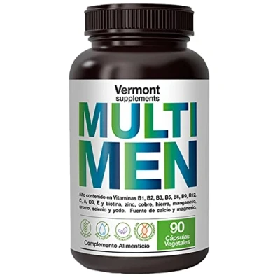 Imagen de Multivitamínico para Hombre 90 Cápsulas MULTI MEN, Complemento Completo que aporta 13 Vitaminas (A, B, C, D, E...), 9 Minerales y Nutrientes Activos, sin Gluten Multivitaminas Vermont Supplements