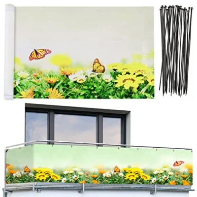 Imagen de Wenko Maximex Protección de visión para balcón, práctica privacidad con diseño Mariposa y Alta Resistencia a los Rayos UV la Intemperie, Secado rápido Resistente Las roturas, 5 m