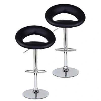 Imagen de Dibea Taburete de Bar (2 Unidades) Cuero Artificial Acero Cromado Giratorio 360 Regulable en Altura Asiento Acolchado Negro, Silla Variante 1