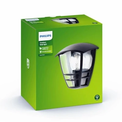 Imagen de Philips MyGarden Creek Aplique de exterior, con brazo, casquillo gordo E27, bombilla no incluida, 24 cm, negro