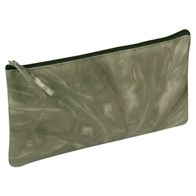 Imagen de Clairefontaine 410179C, Estuche escolar plano verde otoñal con diseño de Tie &amp; Dye 22 x 11 cm en piel cordero genuina, Suministro escolar, lápices colores, portaplumas