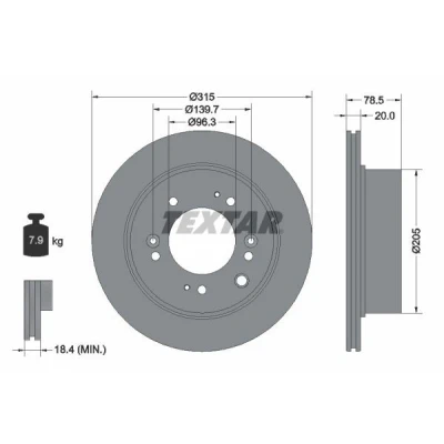 Imagen de TEXTAR 92205000 Disco de freno 315 20 05/10 139,7 ventilación interna sin perno sujeción rueda, buje rueda KIA: SORENTO 1