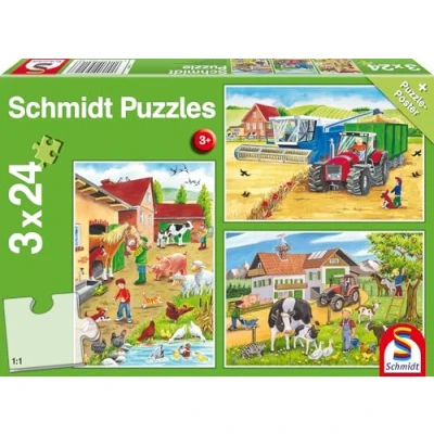 Imagen de Schmidt Spiele Puzzle 56216, Color Verde, Auf Dem Bauernhof, 3x24 Teile
