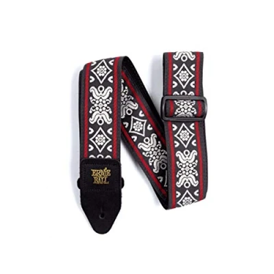 Imagen de Ernie Ball Correa para guitarra, jacquard, diseño en rojo y negro (Blackjack Red)