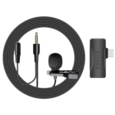 Imagen de Nicama micrófono de Solapa Lavalier Grado Profesional 4.9 pies con un Enchufe Monitor en Tiempo Real, Lav LVM4 iPad, Smartphone, grabación