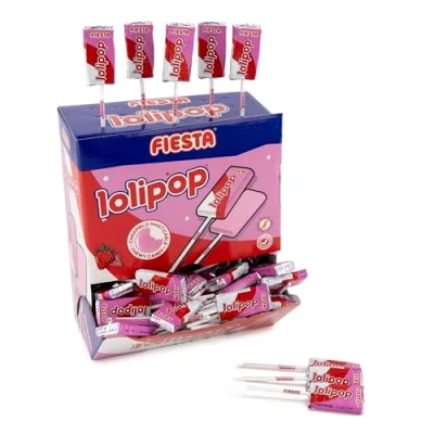 Imagen de FIESTA Lolipop Caramelo Masticable con Palo Sabor Fresa Caja de 100 unidades