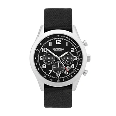 Imagen de Sekonda Reloj cronógrafo de estilo militar para hombre (negro) 30064, negro, Correa