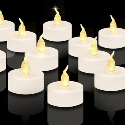 Imagen de CNMTCCO 24 velas LED de té, sin llama, té parpadeantes, batería larga 200 horas para Navidad, bodas, fiestas (blanco cálido)
