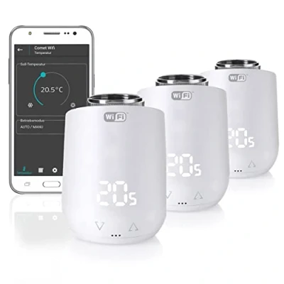Imagen de Eurotronic 700200 Comet WiFi 2021 termostato de radiador (calefacción vía WLAN, Ahorrar costes calefacción, para Regular la Temperatura Ambiente, Accesorios Smart Home, Paquete 3)