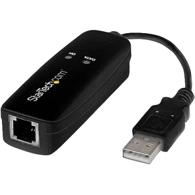 Imagen de StarTech.com Fax Módem USB 2.0 Externo de 56K V.92 Basado en Hardware Con Velocidades Transferencia Hasta 56Kbps (datos) 14,4Kbps(Fax) Dongle para Ordenador, Portátil, CMS, POS (USB56KEMH2)