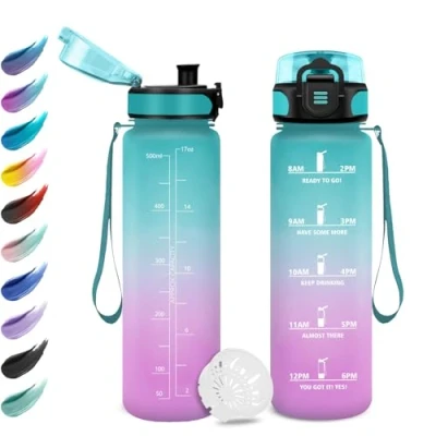 Imagen de Botella Agua Niños 500ml, con Filtro, Fácil de Limpiar, Reutilizable, Motivacional a Prueba Fugas, Garrafa para la Escuela, Preescolar, Guardería, Bicicleta
