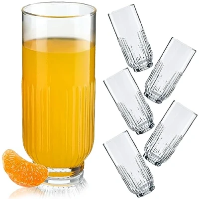 Imagen de KADAX Vasos de agua cristal, aptos para lavavajillas, universales, estriados agua, zumo, bebidas o whisky (6 x 395 ml, alto)