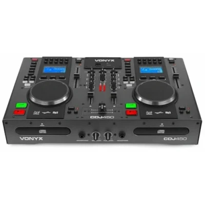 Imagen de Vonyx CDJ450 Mezclador de 2 Canales para estación Trabajo DJ, Reproductores CD, Reproductor MP3 USB, Bluetooth, Modo Scratch, entradas línea, Entrada micrófono, Salida Auriculares