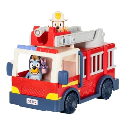 Imagen de Bluey Camión de bomberos bomberos, figuras exclusivas bingo bombero y Bob Bilby Levanta la escalera, gira enrolla manguera Incluye hoja calcomanías