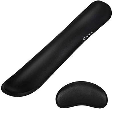 Imagen de Gimars Almohadilla Reposamuñecas de Ratón Alfombrilla Teclado con Base Antideslizante Reposamuñeca Mouse Espuma Memoria Diseño Ergonómico Aliviar Dolor para Oficina Trabajo Estudio Juego, Negro