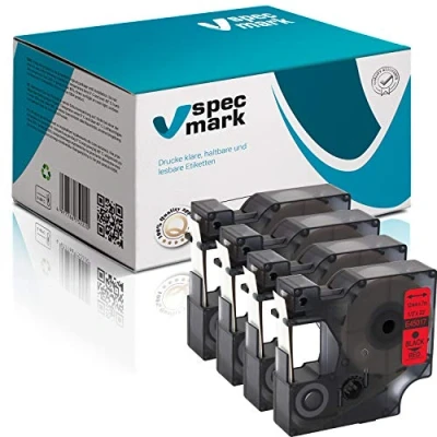 Imagen de specmark compatible para DYMO D1 45017 S0720520 cinta de escritura 12 mm x 7 m juego 4 unidades negro sobre rojo con LM Label Manager LP Point LW Writer DUO