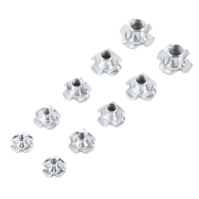 Imagen de Tuercas en T de 4 Puntas 90 Uds. Garra Acero al Carbono Garras Inserción Aautomática para Muebles Madera M3/M4/M5/M6/M8