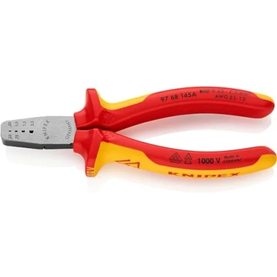 Imagen de Knipex Alicate para crimpar punteras huecas aislados con fundas multicomponentes, según norma VDE 145 mm 97 68 A