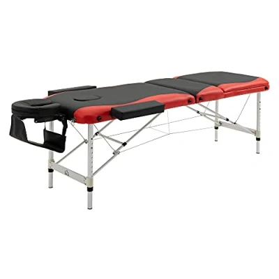 Imagen de HOMCOM Camilla de Masaje Plegable y Portátil 215x60x61 84cm Mesa Ajustable en Altura con Reposacabezas Apoyabrazos para Tatuaje Fisioterapia Negro Rojo