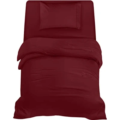 Imagen de Utopia Bedding Funda nordica Cama 90, Sabana Bajera 90x190 y Almohada (50x75cm) edredon 135x200 Juego de Microfibra cepillada Suave (Borgoña)