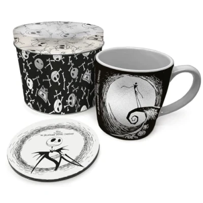 Imagen de Pyramid International Juego de regalo Pesadilla antes Navidad, incluye taza 312 ml y posavasos en lata recuerdo, excelente para los fans Disney, talla única
