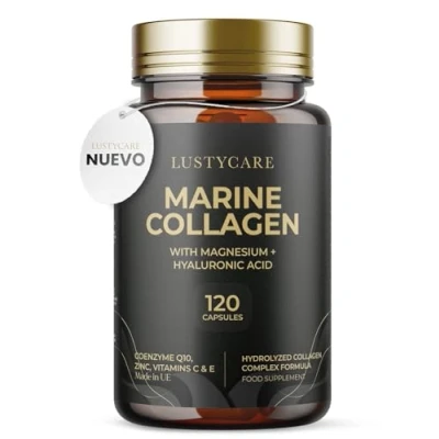 Imagen de Colágeno con Magnesio y Ácido Hialurónico 120 Cápsulas Marino Hidrolizado Puro Enriquecido Vitaminas C, E + Zinc Coenzima Q10 Fabricado en España