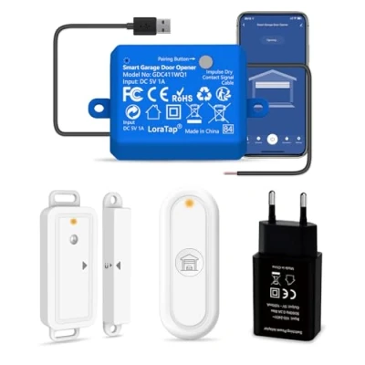Imagen de LoraTap Abridor de Puerta Wi Fi con Mando a Distancia RF, Sensores Inalámbricos, Control Remoto la Aplicación Smart Life, Compatible Alexa e Asistente Google