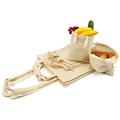 Imagen de com four® Juego de 10 Bolsas Algodón Bolsa Compra Reutilizable Sin Impresión, Ideal para Pintar Oeko Tex® Standard 100 (Set Piezas)