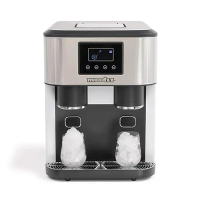 Imagen de Moodzz Máquina de hielo 3 en 1 y dispensador agua fría, picado, 2 tamaños cubitos hielo, producción 15 18 kg/24H, pantalla LCD