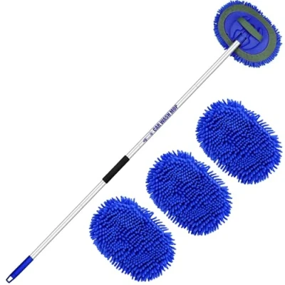 Imagen de 160cm 63&quot; Cepillo Lavar Coche Mango Telescopico Microfibra Kit Limpieza Autocaravanas Accesorios Lavado Camper Vehículos Interior Exterior 2 In 1 Cleaning Brush (3 Cabezal De Recambio)